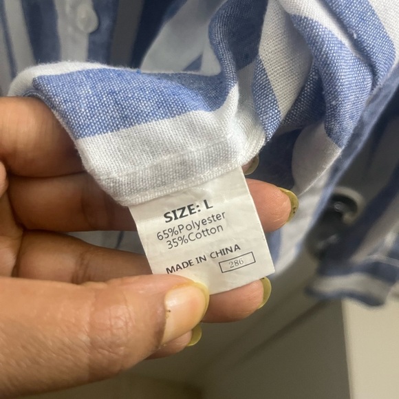 Blue and White Striped Button-Up Shirt - Picture 5 of 6